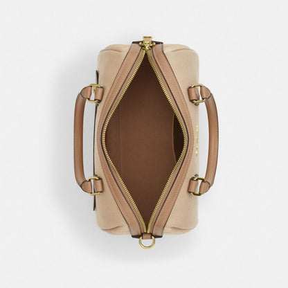 Coach Rowan Satchel Bag In Colorblock Gold Dark Natural Multi