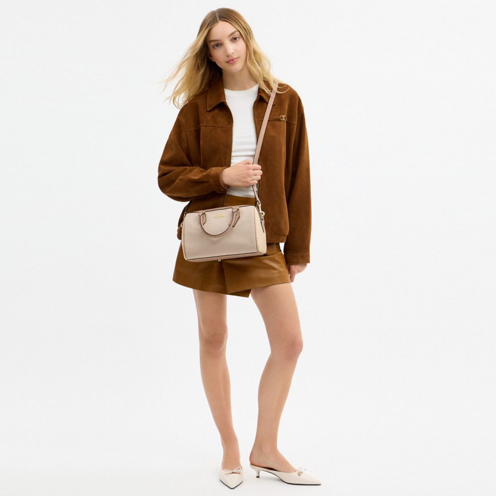 Coach Rowan Satchel Bag In Colorblock Gold Dark Natural Multi