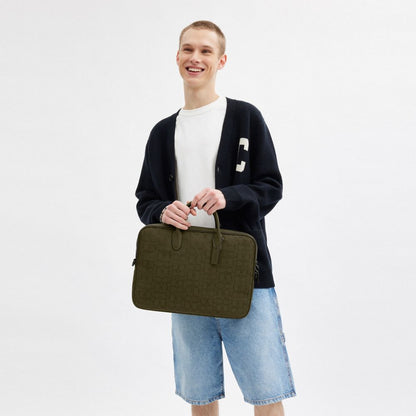 Coach Theo Work Bag In Signature Jacquard Olive Drab
