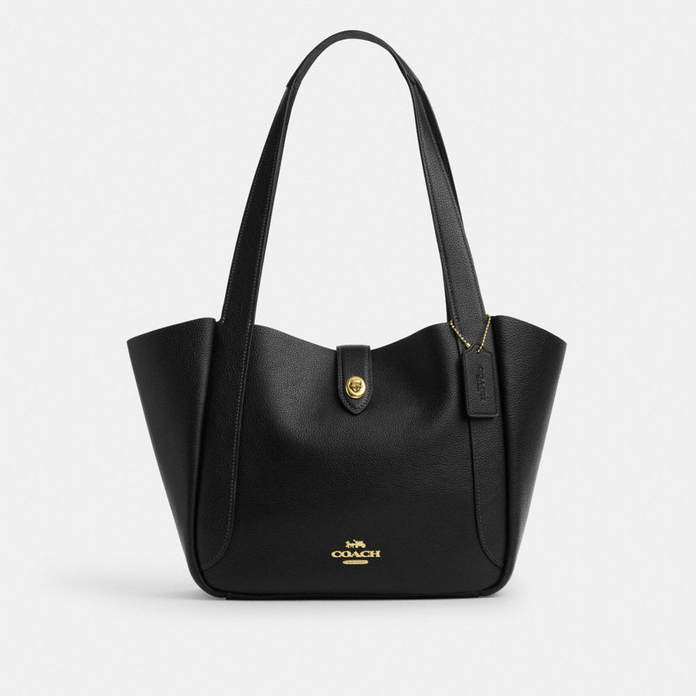 Hadley Turnlock Tote Bag Pebbled Leather-Gold-Black Pebbled Leather-Gold-Black