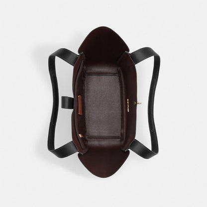 Hadley Turnlock Tote Bag Pebbled Leather-Gold-Black Pebbled Leather-Gold-Black