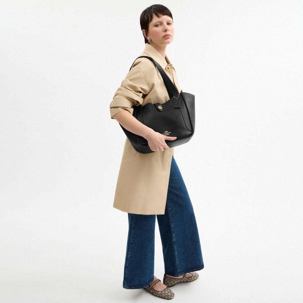 Hadley Turnlock Tote Bag Pebbled Leather-Gold-Black Pebbled Leather-Gold-Black