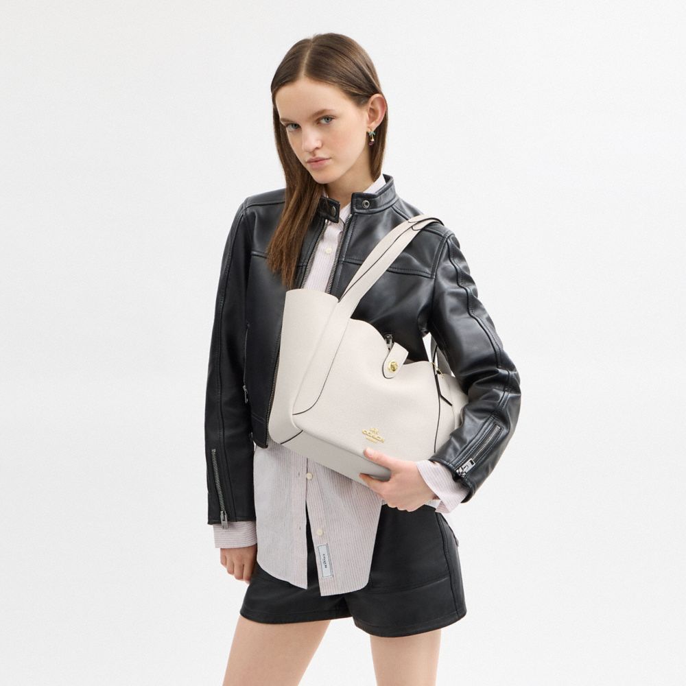 Coach Hadley Turnlock Tote Bag Gold Chalk