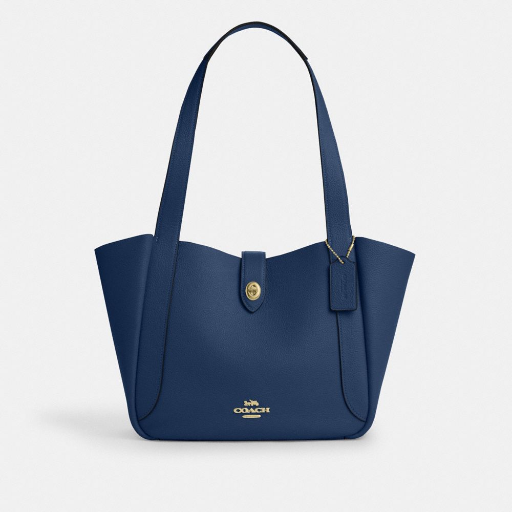 Hadley Turnlock Tote Bag Pebbled Leather-Gold-Deep Blue Pebbled Leather-Gold-Deep Blue