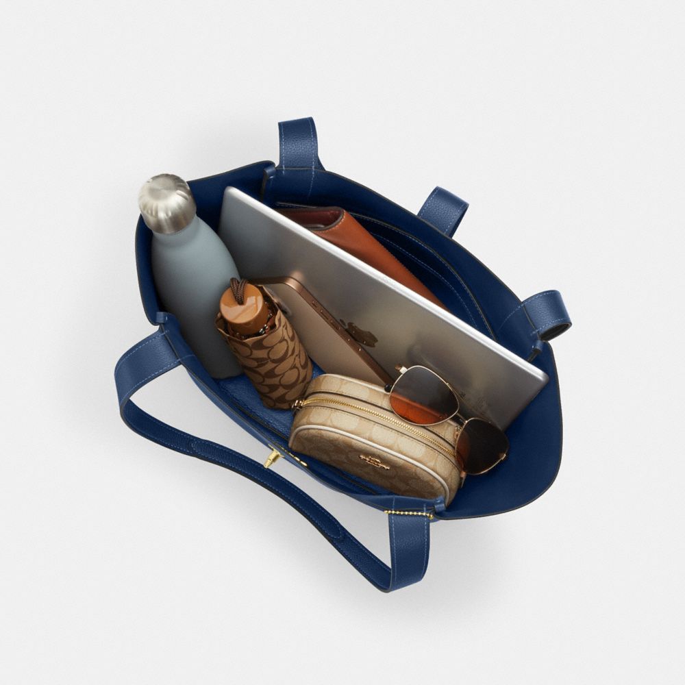 Hadley Turnlock Tote Bag Pebbled Leather-Gold-Deep Blue Pebbled Leather-Gold-Deep Blue