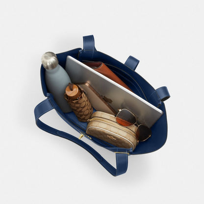 Hadley Turnlock Tote Bag Pebbled Leather-Gold-Deep Blue Pebbled Leather-Gold-Deep Blue