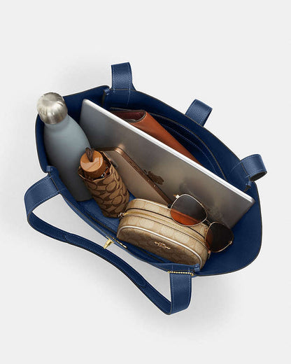 Hadley Turnlock Tote Bag Pebbled Leather-Gold-Deep Blue Pebbled Leather-Gold-Deep Blue