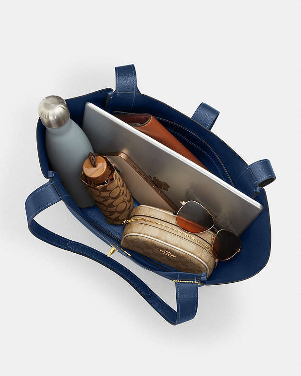 Hadley Turnlock Tote Bag Pebbled Leather-Gold-Deep Blue Pebbled Leather-Gold-Deep Blue