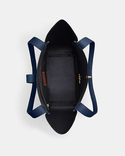 Hadley Turnlock Tote Bag Pebbled Leather-Gold-Deep Blue Pebbled Leather-Gold-Deep Blue