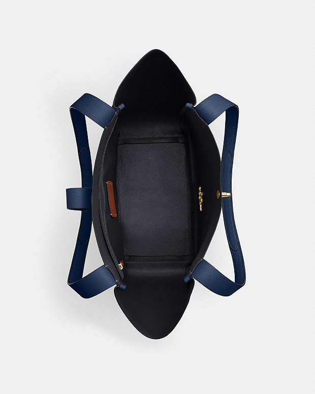 Hadley Turnlock Tote Bag Pebbled Leather-Gold-Deep Blue Pebbled Leather-Gold-Deep Blue