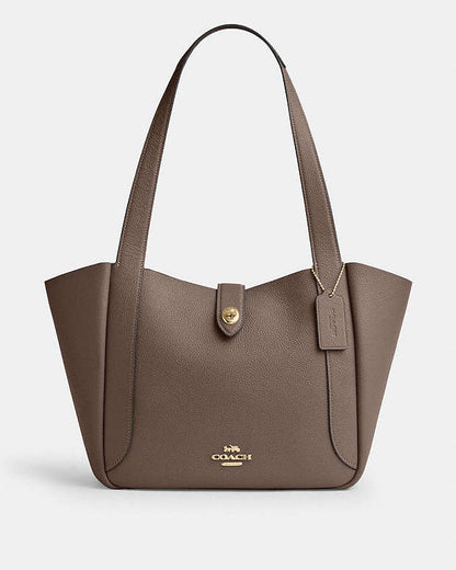 Hadley Turnlock Tote Bag Pebbled Leather-Gold-Dark Stone Pebbled Leather-Gold-Dark Stone