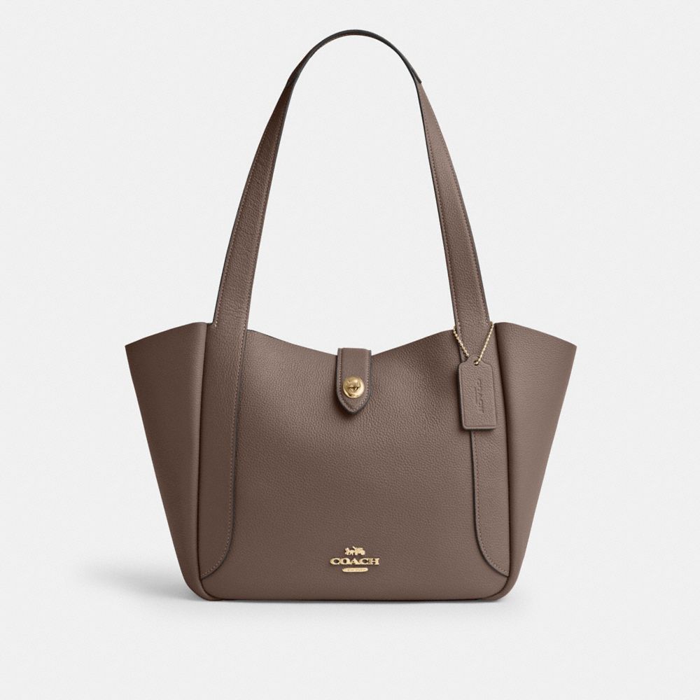 Hadley Turnlock Tote Bag Pebbled Leather-Gold-Dark Stone Pebbled Leather-Gold-Dark Stone