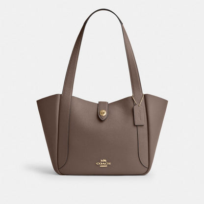 Hadley Turnlock Tote Bag Pebbled Leather-Gold-Dark Stone Pebbled Leather-Gold-Dark Stone