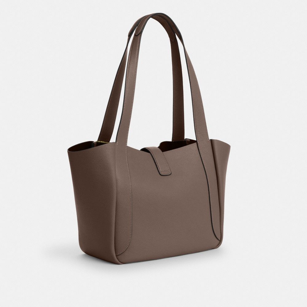 Hadley Turnlock Tote Bag Pebbled Leather-Gold-Dark Stone Pebbled Leather-Gold-Dark Stone