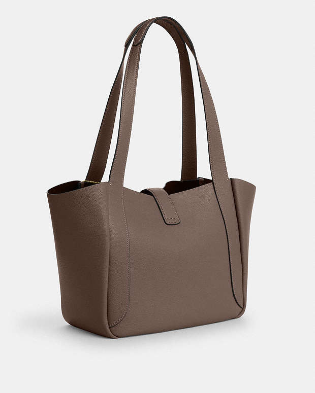 Hadley Turnlock Tote Bag Pebbled Leather-Gold-Dark Stone Pebbled Leather-Gold-Dark Stone
