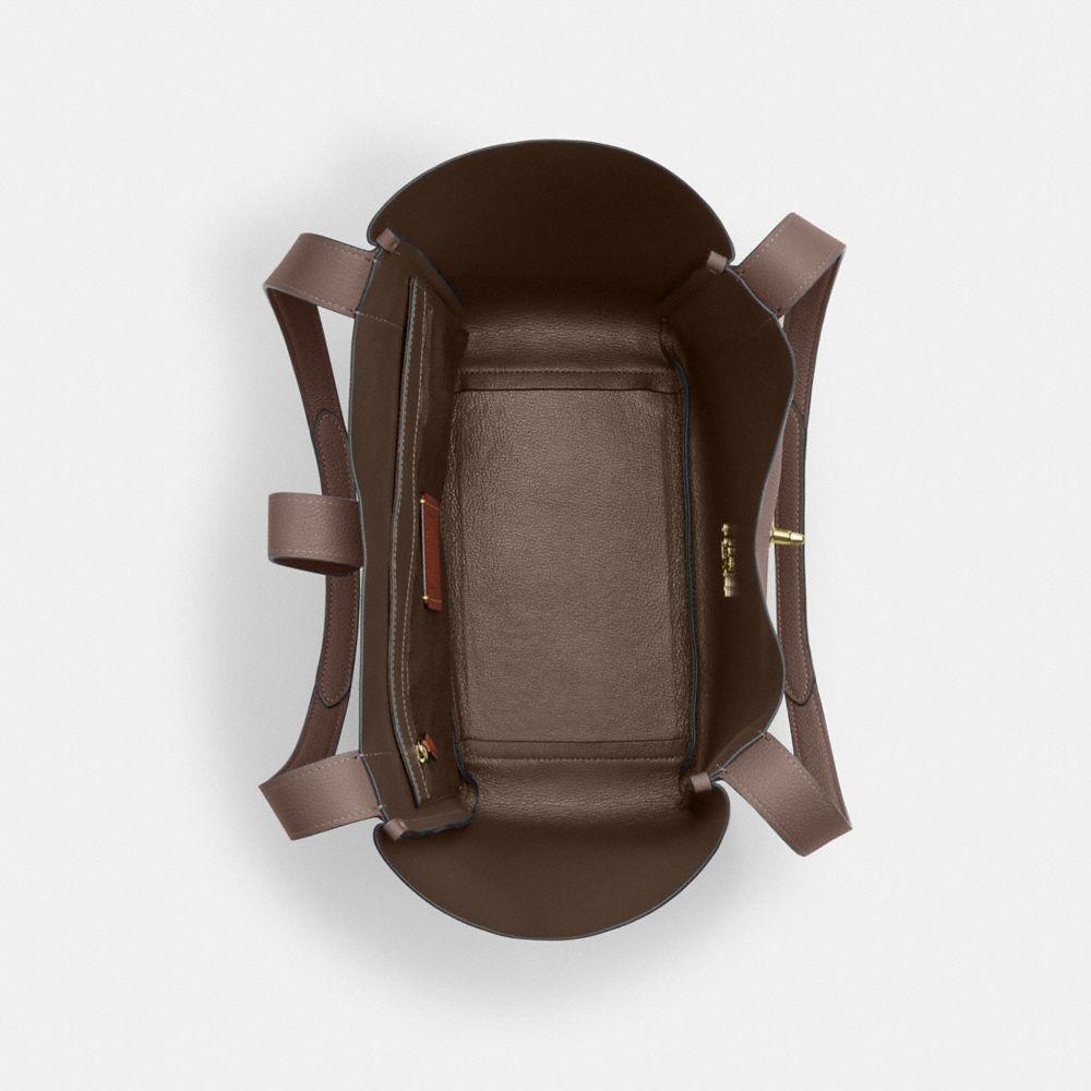Hadley Turnlock Tote Bag Pebbled Leather-Gold-Dark Stone Pebbled Leather-Gold-Dark Stone