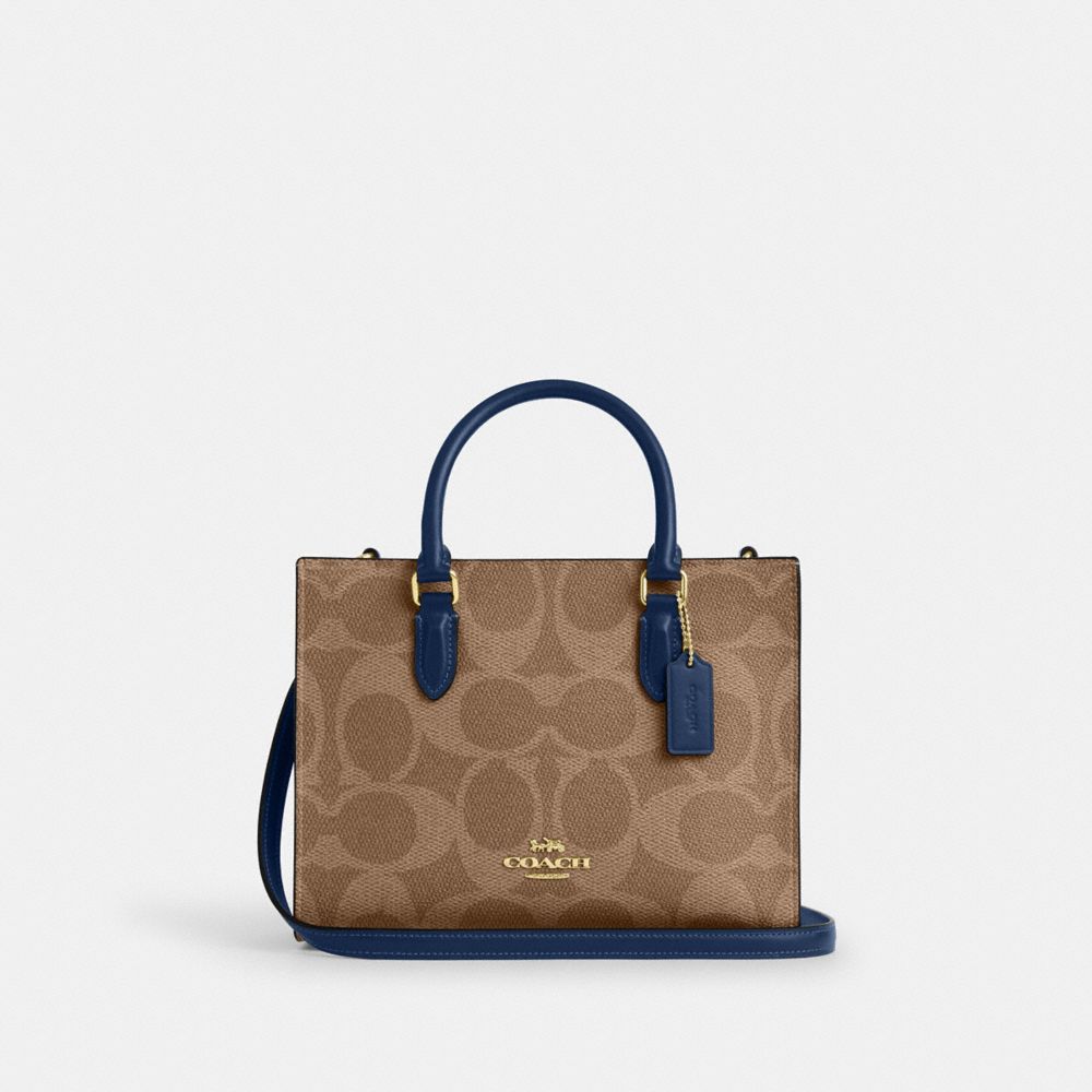 Maggie Small Tote Bag In Signature Canvas Im-Tan-Deep Blue Im-Tan-Deep Blue