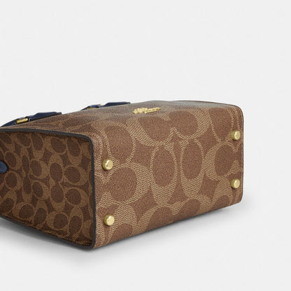 Coach Maggie Small Tote Bag In Signature Canvas Gold Tan Deep Blue