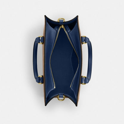 Coach Maggie Small Tote Bag In Signature Canvas Gold Tan Deep Blue