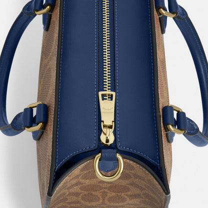 Coach Maggie Small Tote Bag In Signature Canvas Gold Tan Deep Blue