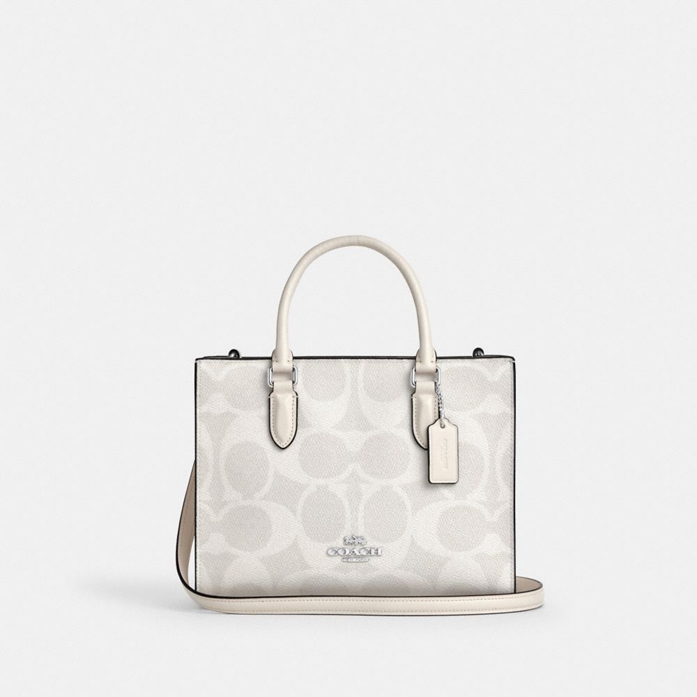 Coach Maggie Small Tote Bag In Signature Canvas Silver White Chalk