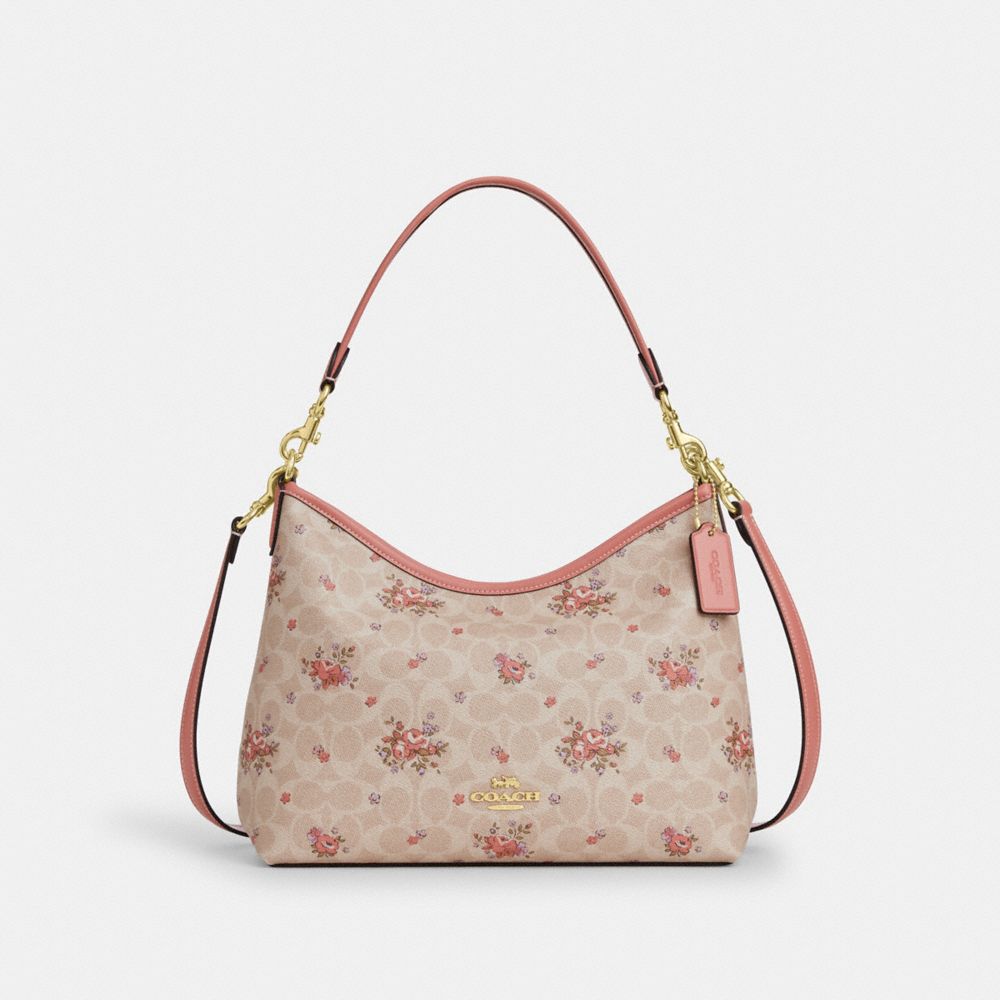 Laurel Shoulder Bag In Signature Canvas With Floral Print Gold-Sand Multi Gold-Sand Multi