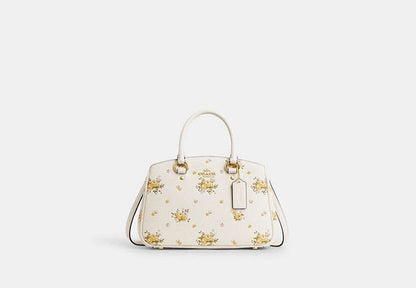 Savannah Small Carryall Bag With Floral Print Pebbled Leather-Gold-Chalk Multi Pebbled Leather-Gold-Chalk Multi