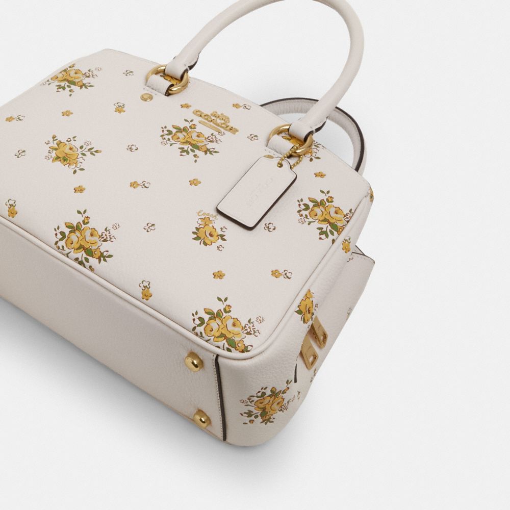 Savannah Small Carryall Bag With Floral Print Pebbled Leather-Gold-Chalk Multi Pebbled Leather-Gold-Chalk Multi