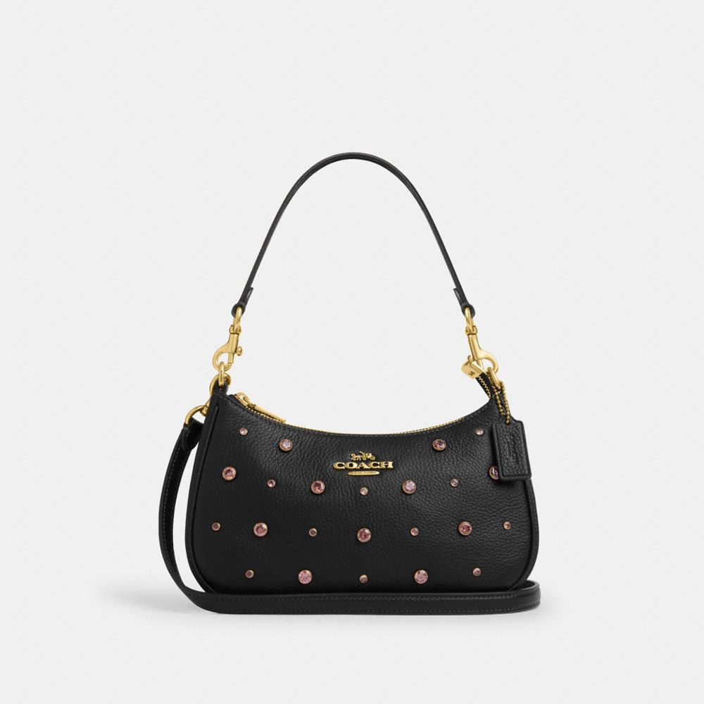 Teri Shoulder Bag With Crystal Novelty Leather-Brass-Black Novelty Leather-Brass-Black