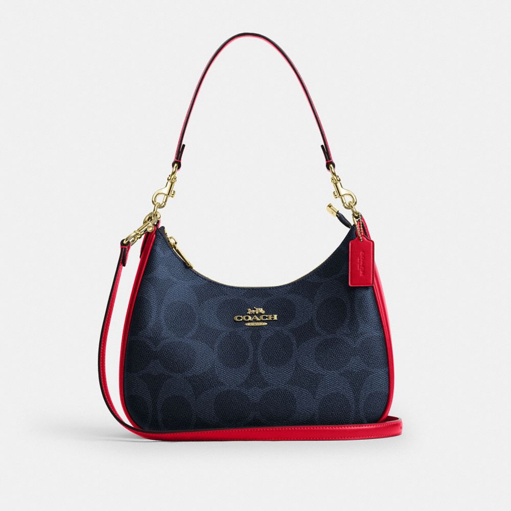Teri Hobo Bag In Signature Canvas Signature Canvas-Im-Denim-Bold Red Signature Canvas-Im-Denim-Bold Red