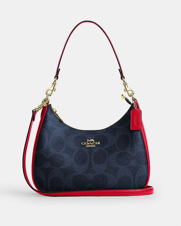 Teri Hobo Bag In Signature Canvas Signature Canvas-Im-Denim-Bold Red Signature Canvas-Im-Denim-Bold Red