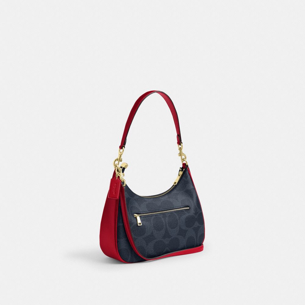 Teri Hobo Bag In Signature Canvas Signature Canvas-Im-Denim-Bold Red Signature Canvas-Im-Denim-Bold Red