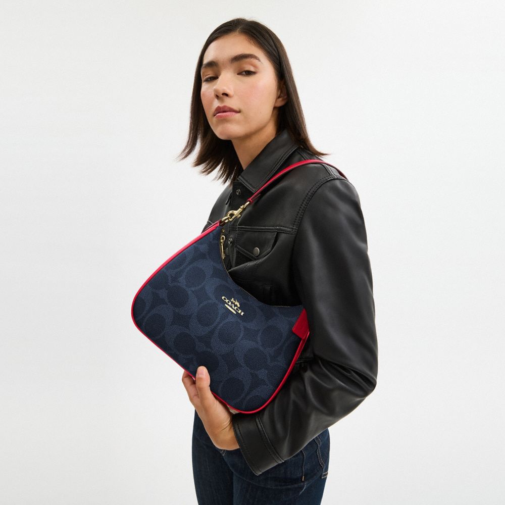 Teri Hobo Bag In Signature Canvas Signature Canvas-Im-Denim-Bold Red Signature Canvas-Im-Denim-Bold Red