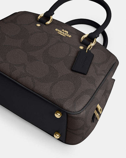 Savannah Small Carryall Bag In Signature Canvas Signature Canvas-Gold-Walnut-Black Signature Canvas-Gold-Walnut-Black