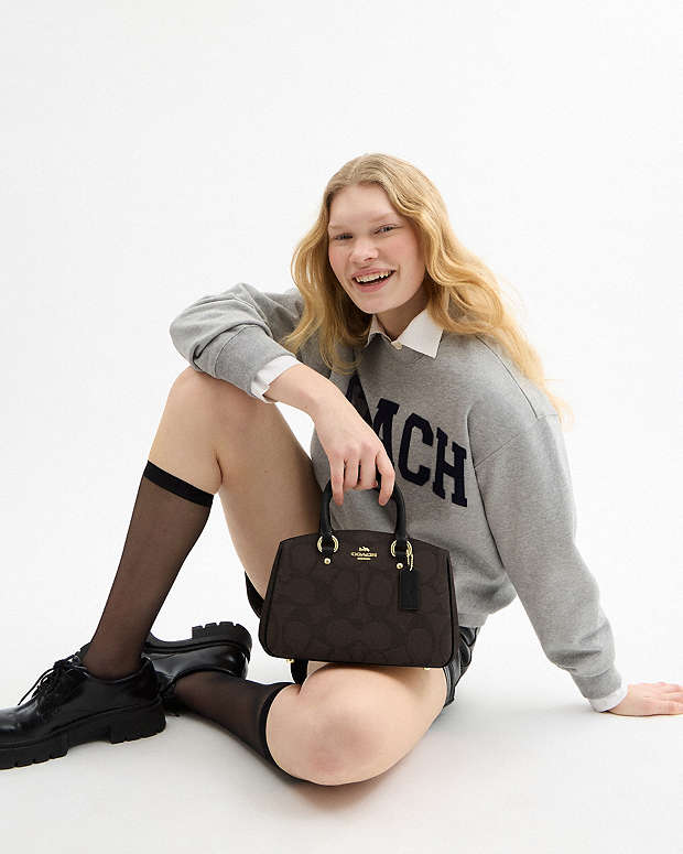 Savannah Small Carryall Bag In Signature Canvas Signature Canvas-Gold-Walnut-Black Signature Canvas-Gold-Walnut-Black