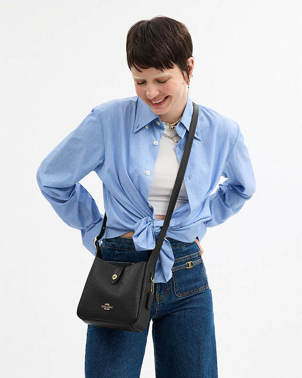 Hadley Mini Crossbody Bag Pebbled Leather-Gold-Black Pebbled Leather-Gold-Black