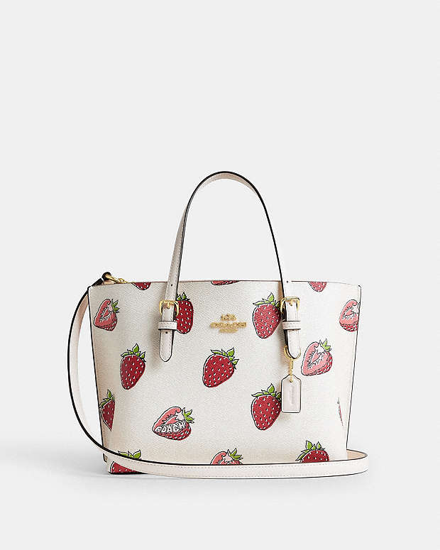 Mollie Tote Bag 25 With Strawberry Print Coated Canvas-Gold-Chalk Multi Coated Canvas-Gold-Chalk Multi