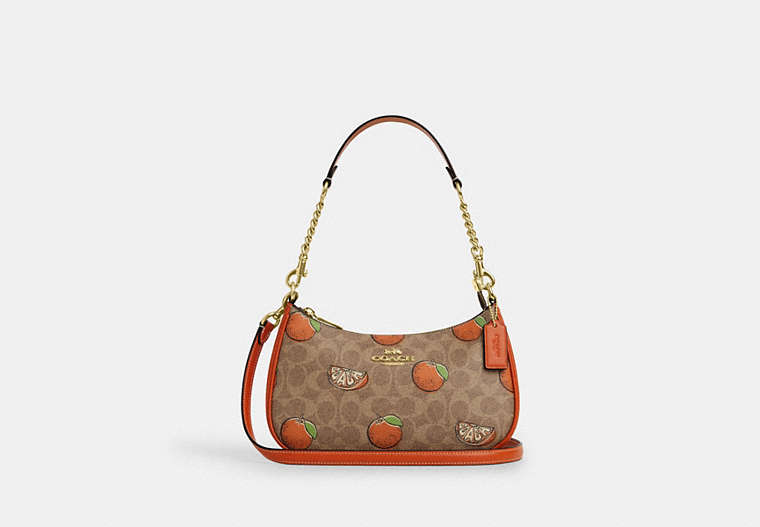 Teri Shoulder Bag In Signature Canvas With Orange Print Signature Canvas-Gold-Tan Multi Signature Canvas-Gold-Tan Multi