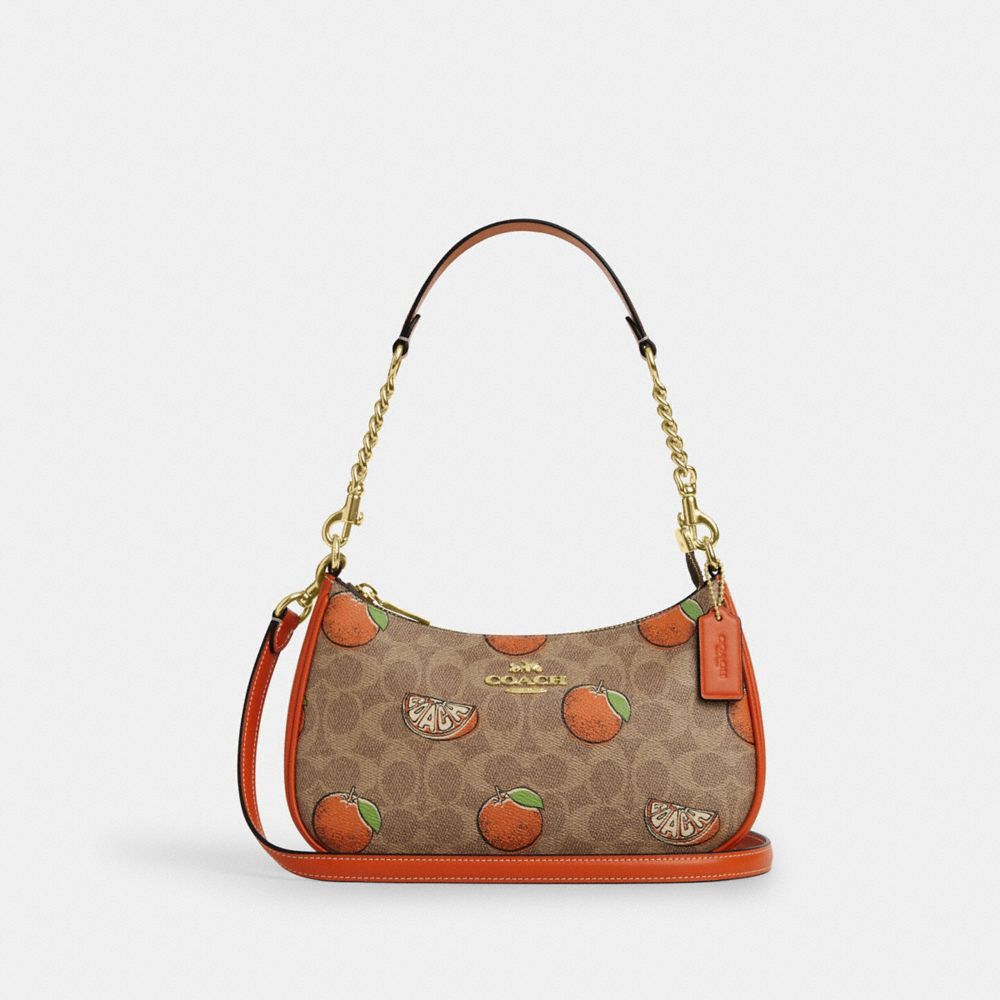 Teri Shoulder Bag In Signature Canvas With Orange Print Signature Canvas-Gold-Tan Multi Signature Canvas-Gold-Tan Multi