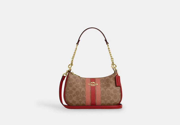 Teri Shoulder Bag In Signature Canvas With Stripe Signature Canvas-Gold-Tan Multi Signature Canvas-Gold-Tan Multi