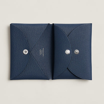  Hermes Calvi Duo Compact Card Holder Navy