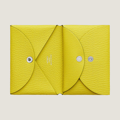  Hermes Calvi Duo Compact Card Holder Jaune Citron
