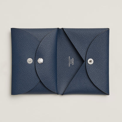  Hermes Calvi Duo Compact Card Holder Navy