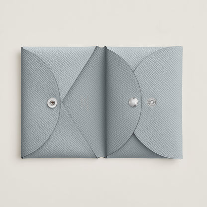  Hermes Calvi Duo Compact Card Holder Bleu Glacier