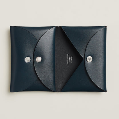  Hermes Calvi Duo Compact Card Holder Bleu Abysse