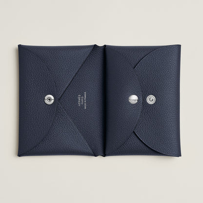  Hermes Calvi Duo Compact Card Holder Bleu Nuit