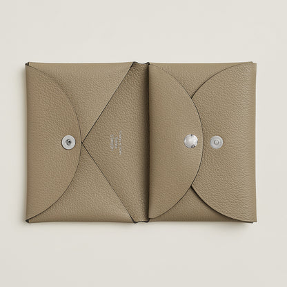  Hermes Calvi Duo Compact Card Holder Beige Marfa
