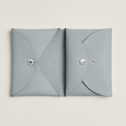  Hermes Calvi Duo Compact Card Holder Bleu Glacier