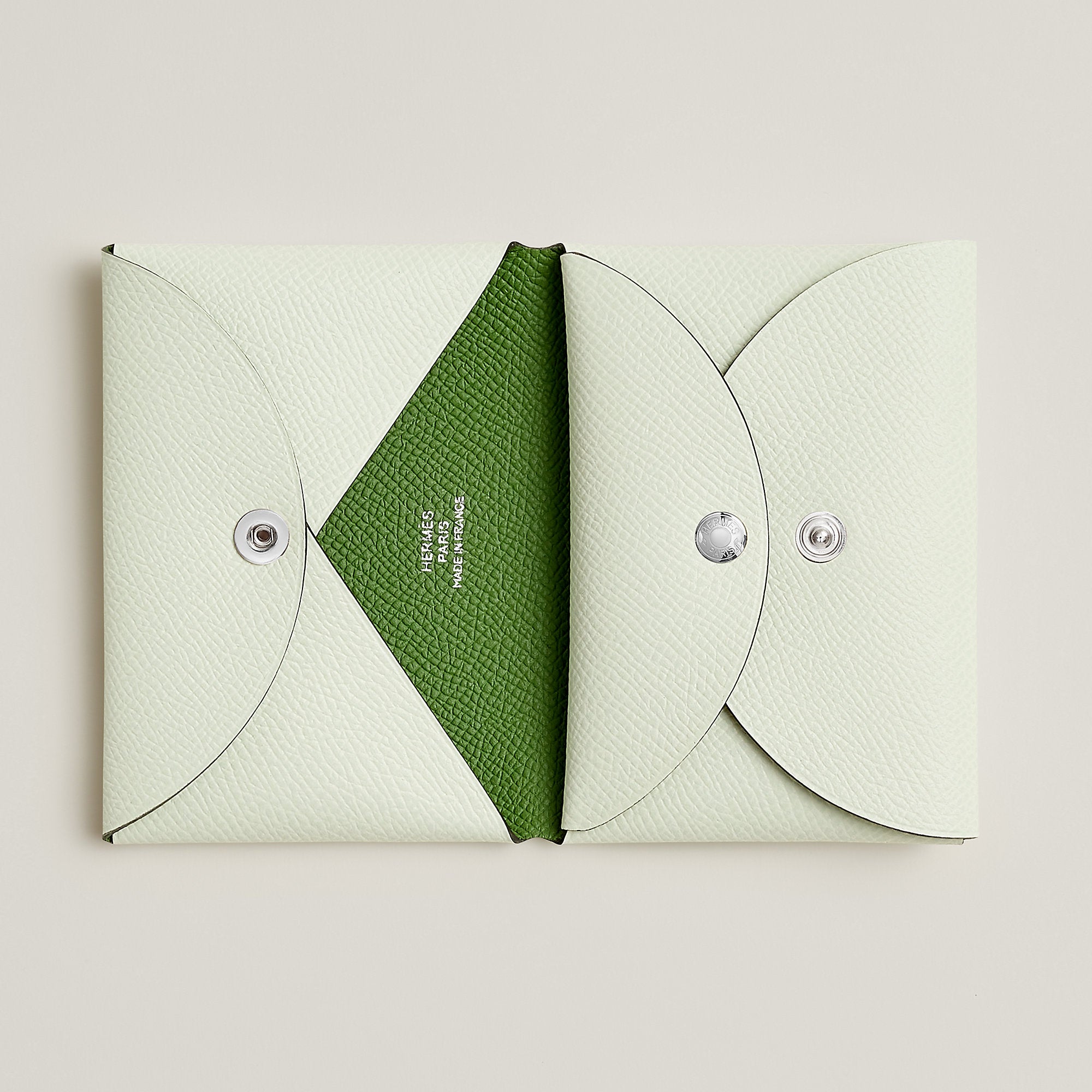  Hermes Calvi Duo Compact Verso Card Holder Vert Fizz