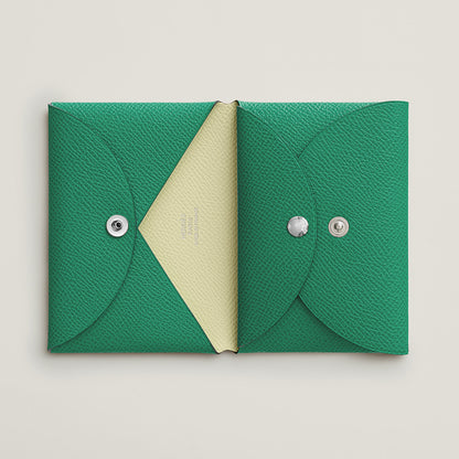  Hermes Calvi Duo Compact Verso Card Holder Jaune Citron